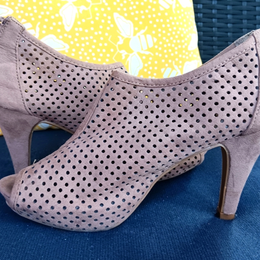 Madden Girl Beige Perforated Peep Toe, Heel Booties